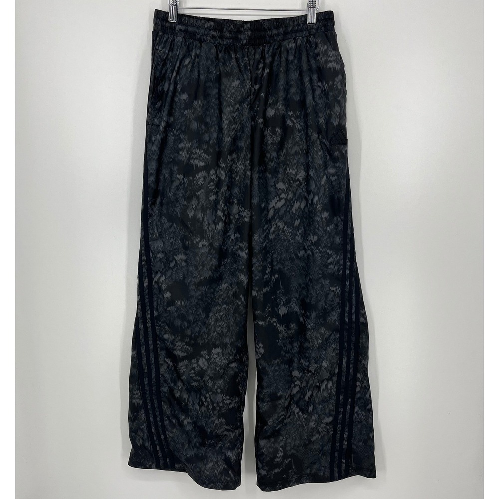 Adidas Womens Wide Leg Track Pants Black Grey Camo Abstract IM2447 Medium